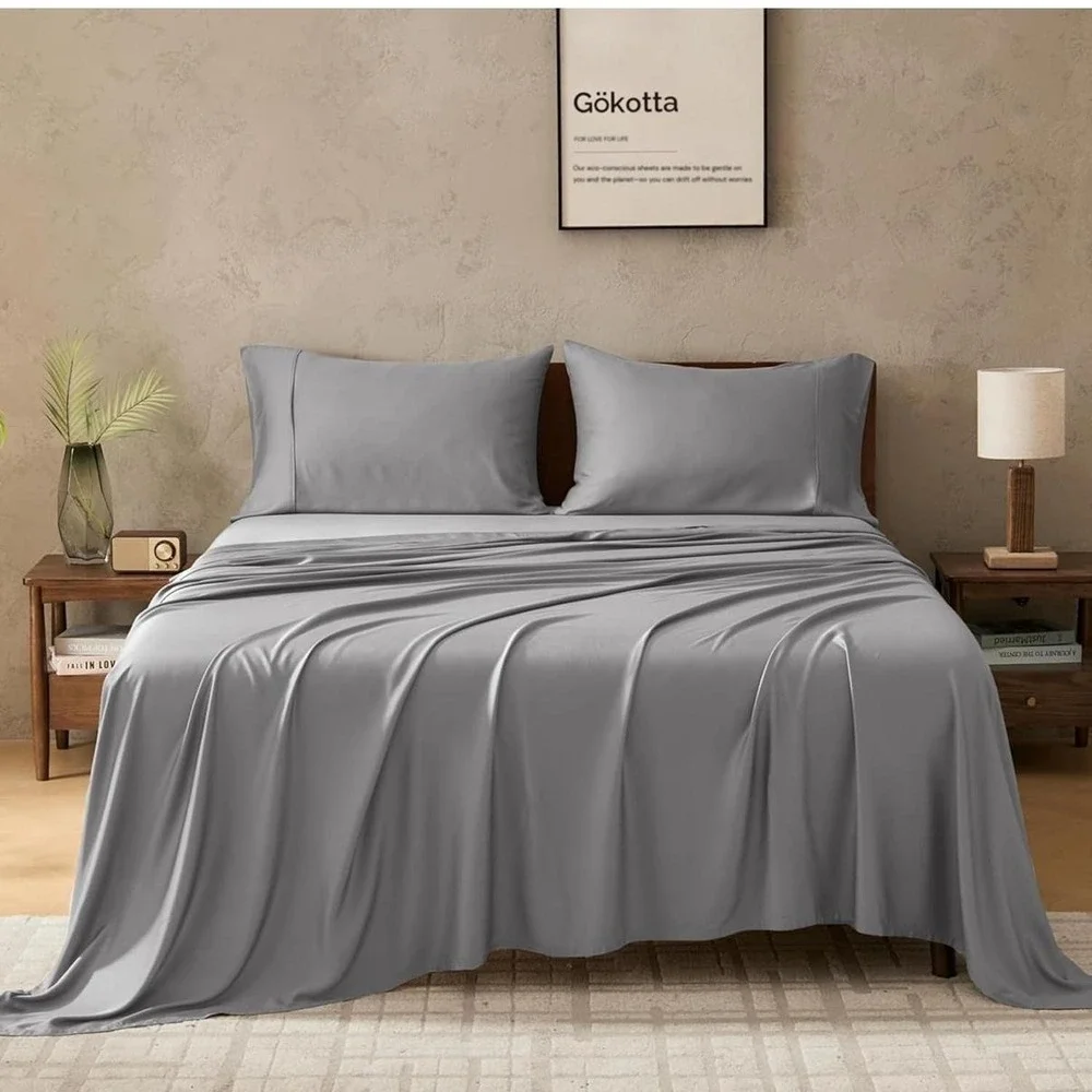 Gökotta King Sheet Set 100% Bamboo Rayon Cooling Deep Pocket Grey Silky Soft
